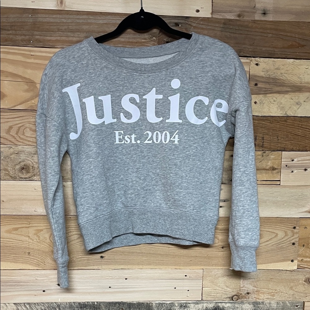 Justice Active Heather Gray Crewneck Cropped Soft Logo Sweatshirt